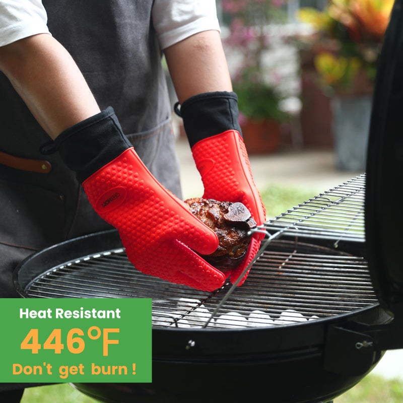 GEEKHOM BBQ Gloves Heat Resistant Oven Mitts - Silicone Grilling Gloves with 13.7" Arm Protection - Waterproof Pot Holder Non-Slip for Men & Women, Kitchen Outdoor Cooking, Baking, Camping, Red - Image 4